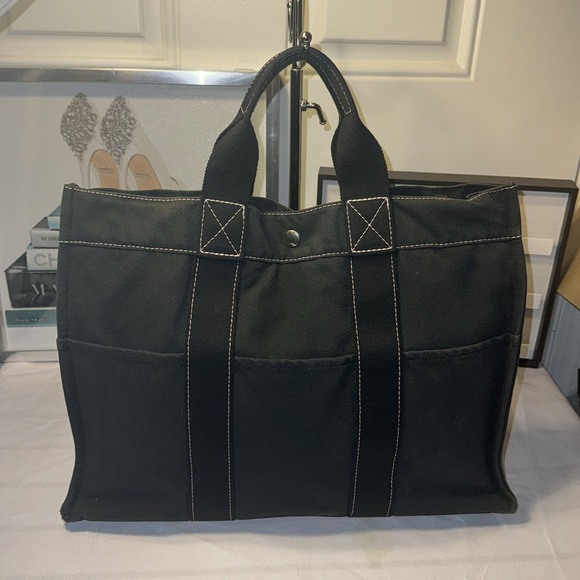 Authentic HERMES Fourre Tout MM Hand Tote Bag Canvas Black GUC - Picture 4 of 15